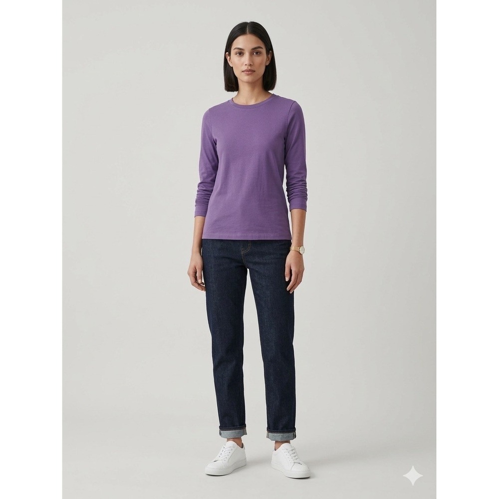 COS Womens Long Sleeve Cotton Crew Neck T-Shirt Purple Slim Fit Small 0729624
